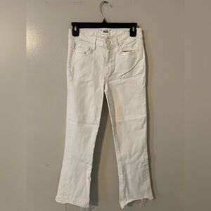 PAIGE Women's Off White Raw Hem Flare Jeans